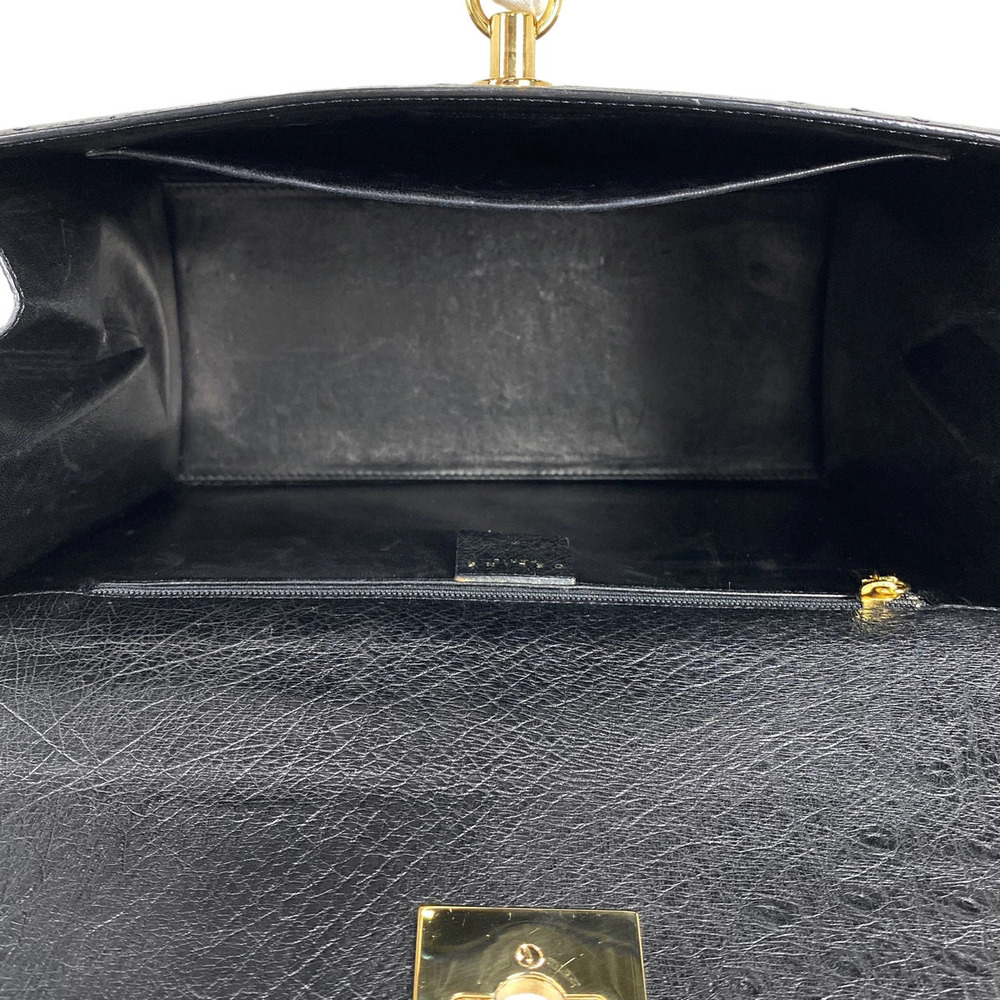Celine Logo Handbag Tote Bag Ostrich Leather Black - Picture 7 of 7
